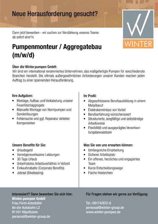 Stellenanzeige-Pumpenmonteur-Aggregatebau